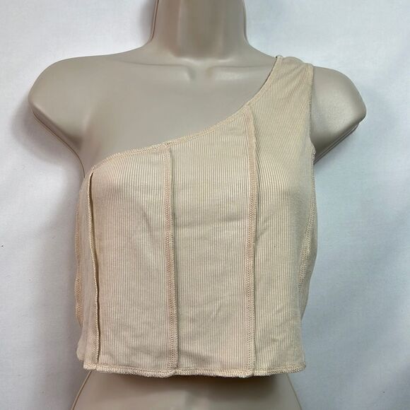 Super down one shoulder seamed crop cami top size medium NWT - Picture 2 of 11